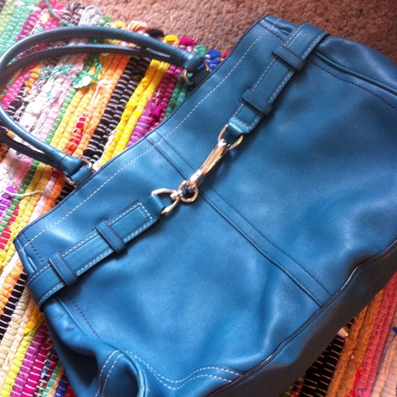 Teal Blue Coach Shoulder Purse